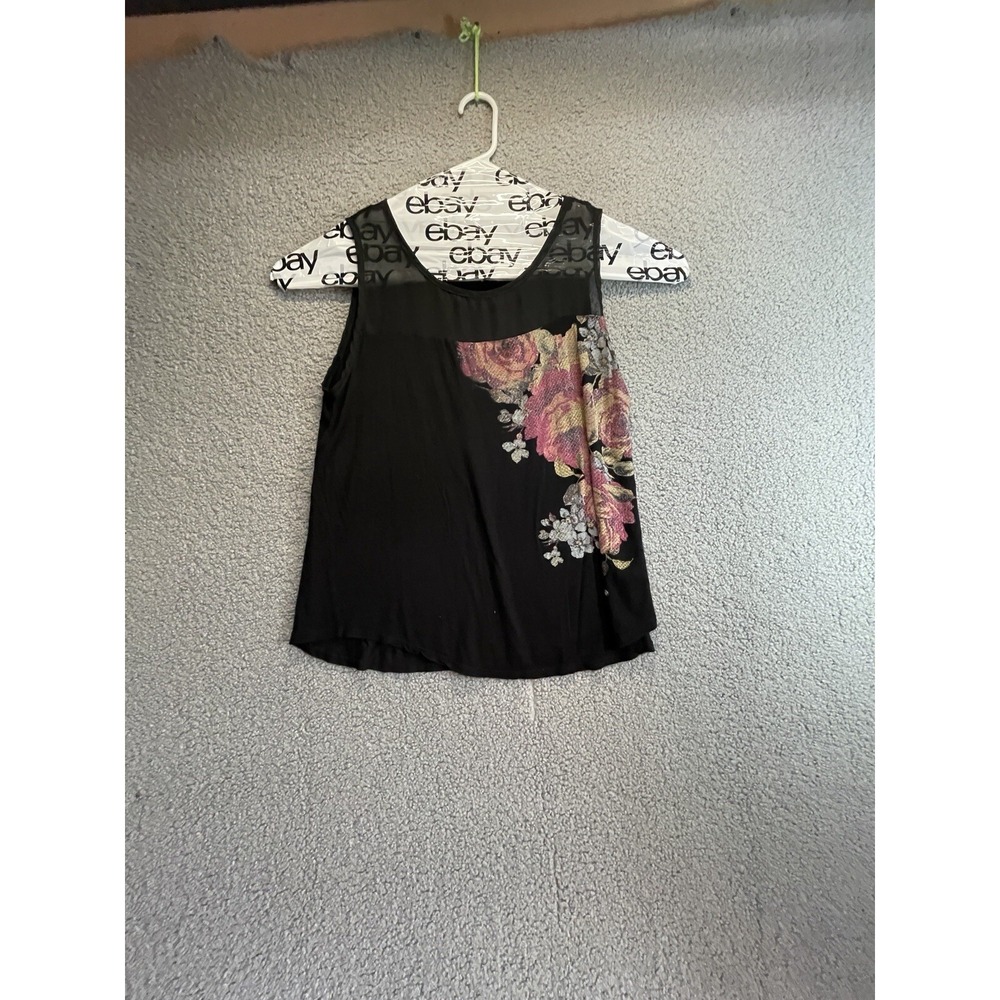 SJS Women's M  Sleeveless Paisley Relaxed Top‎ Stretch Black